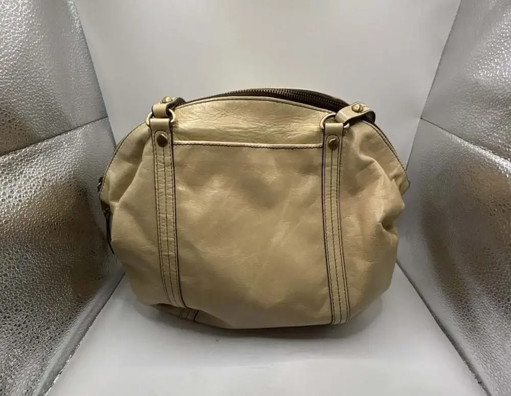Hobo Flourish Beige Leather Shoulder Bag Tote Handbag